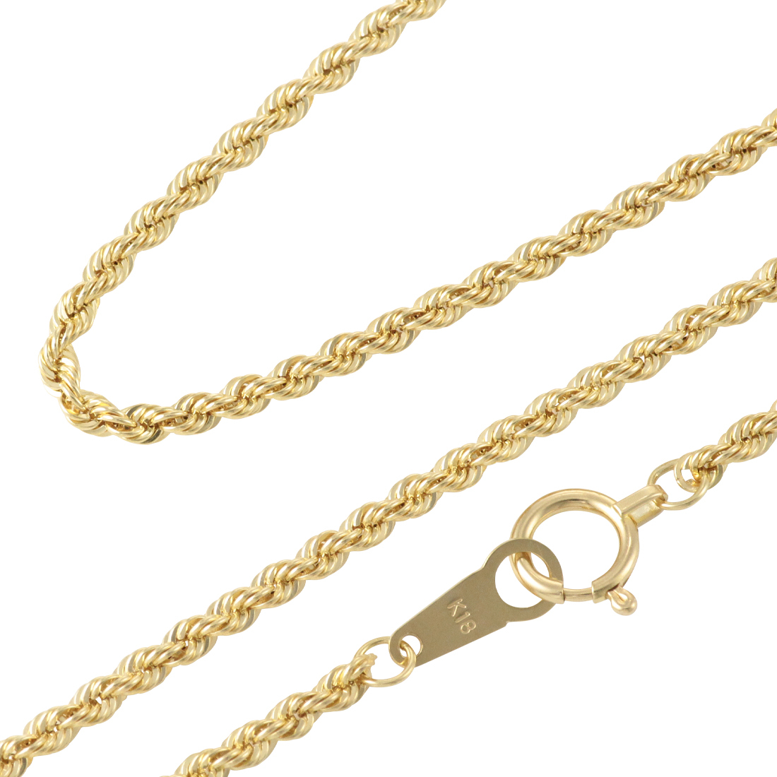 K18 メンズ レディース イエローゴールド パイプ ロープチェーン 2mm幅