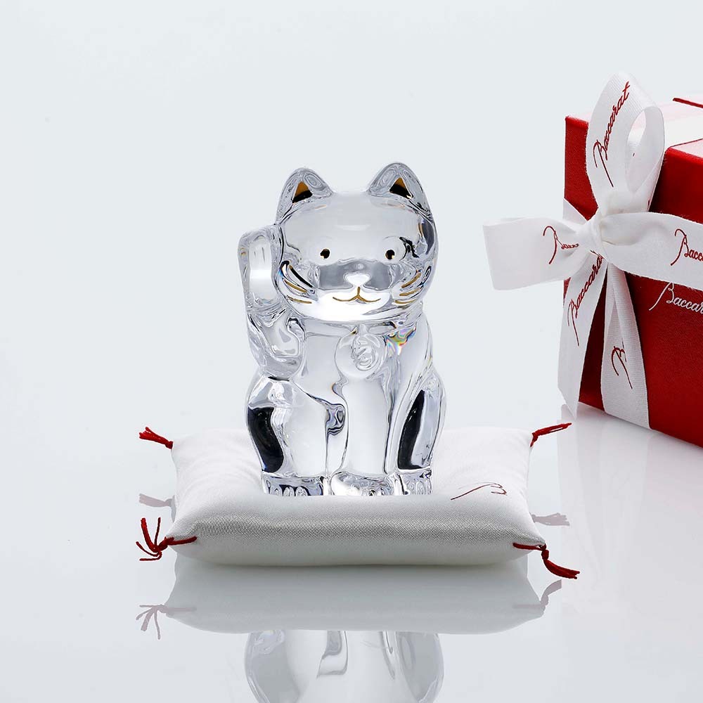 Baccarat バカラ まねき猫 クリア Sサイズ 白座布団付き 名入れ彫刻代