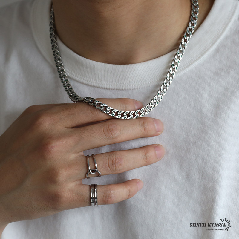 シルバー925 喜平ネックレス パヴェネックレス エメラルド グリーン