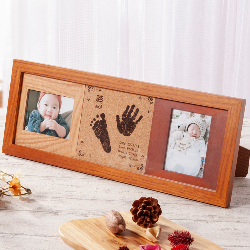 木目が際立つ 手形足形 ワイドタイプ フォトフレーム【未来への架け橋