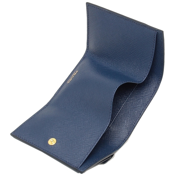 プラダ 三つ折り財布 サフィアーノトライアングルロゴ ミニ財布 ブルー