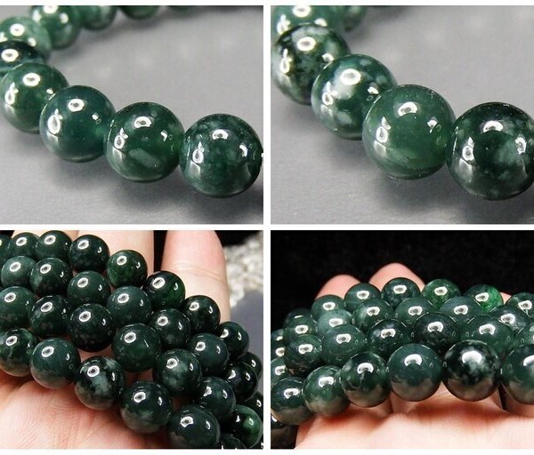 厳選良品深緑色ひすい天然石本翡翠ジェダイト約8mmブレスレット綺麗