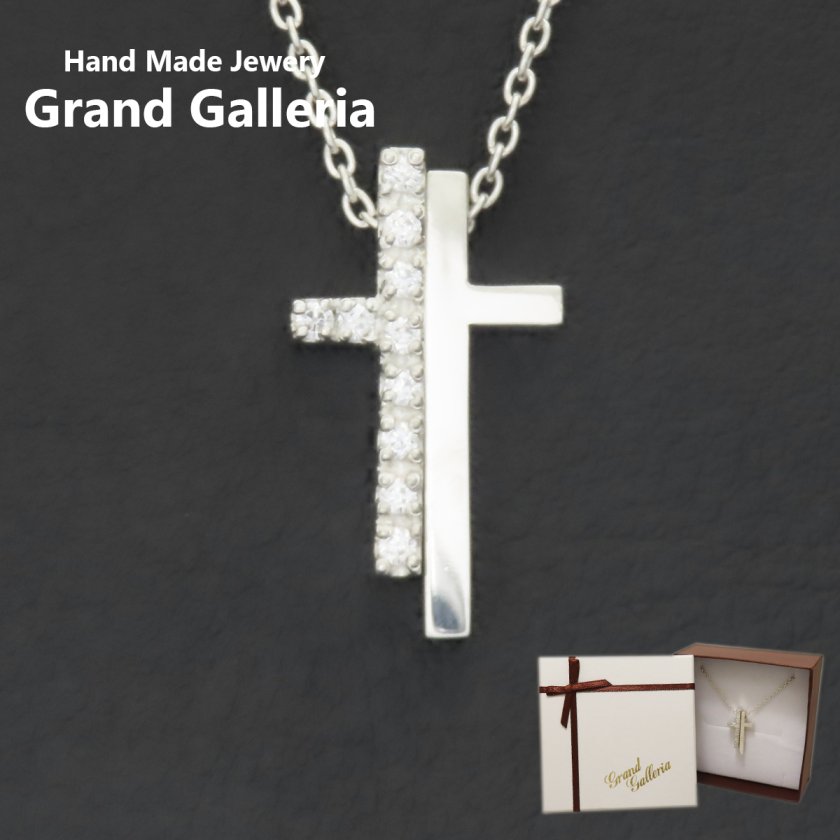 セパレートクロスネックレス シルバー925 クリア 透明 キュービック