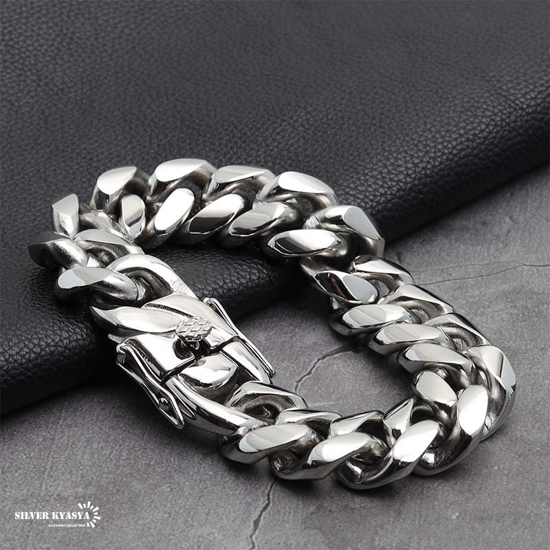 316L 幅18mm 極太 メンズ ブレスレット シルバー 喜平チェーン B系