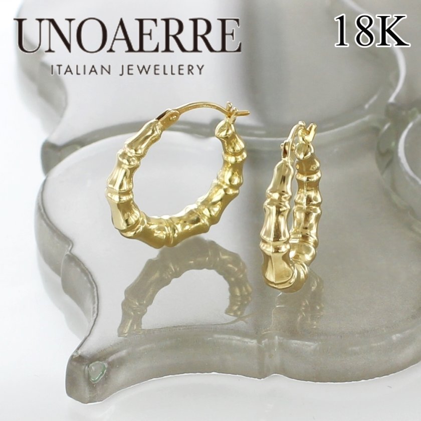 18金 ピアス ウノアエレ 正規品 ショッパー付き イタリア製 K18 フープ