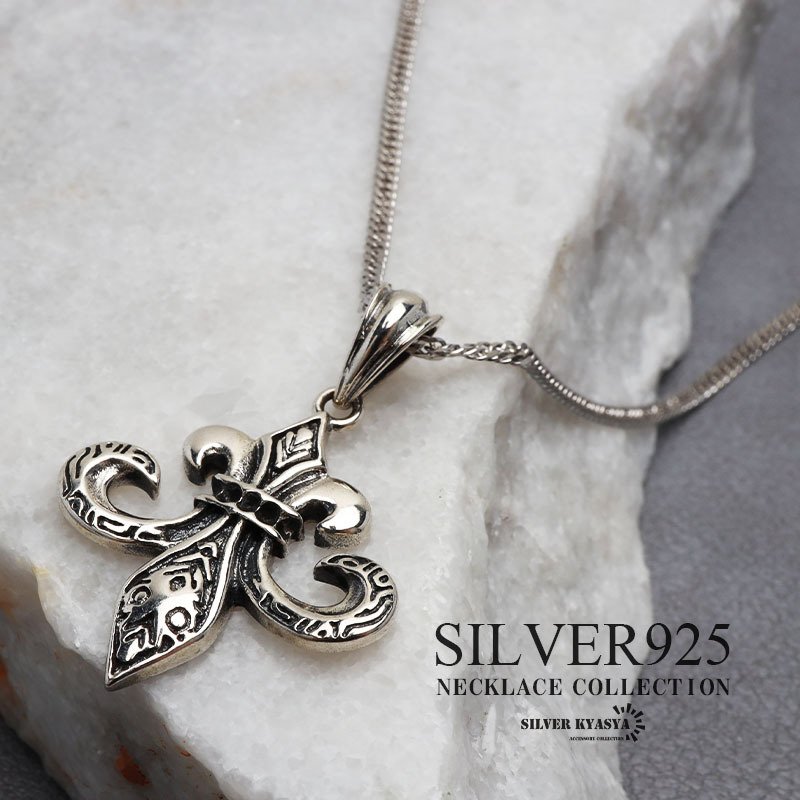 シルバー925 フレアネックレス 百合ネックレス シルバー 細身 6面