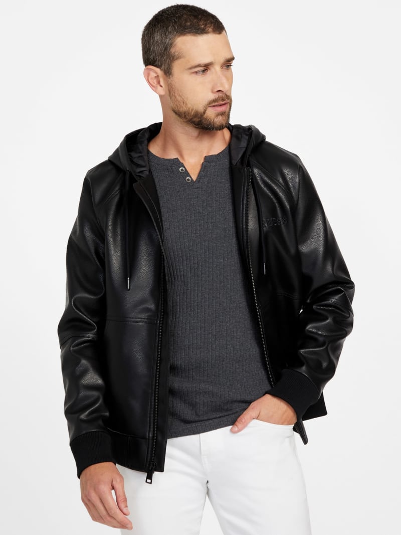Kevin Faux-Leather Hoodie | GUESS Factory