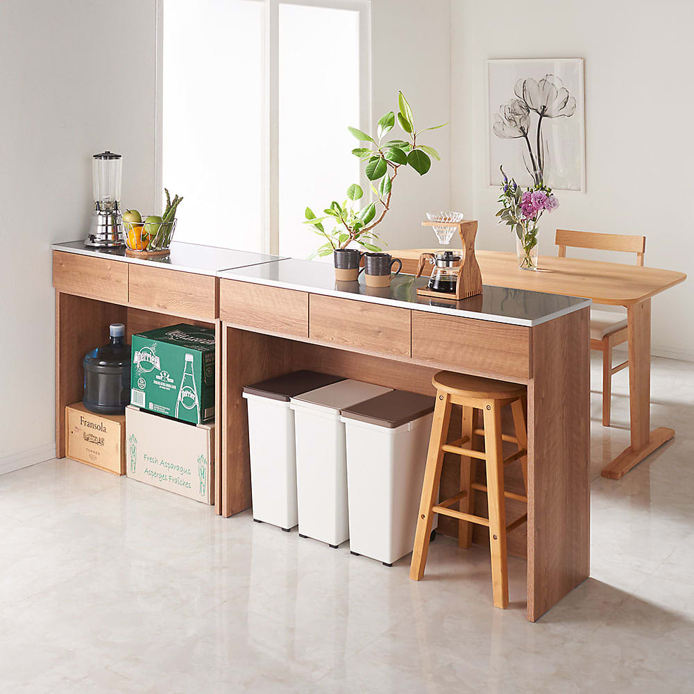 ステンレストップ下段オープン 間仕切りカウンター 幅89cm 通販 - ディノス