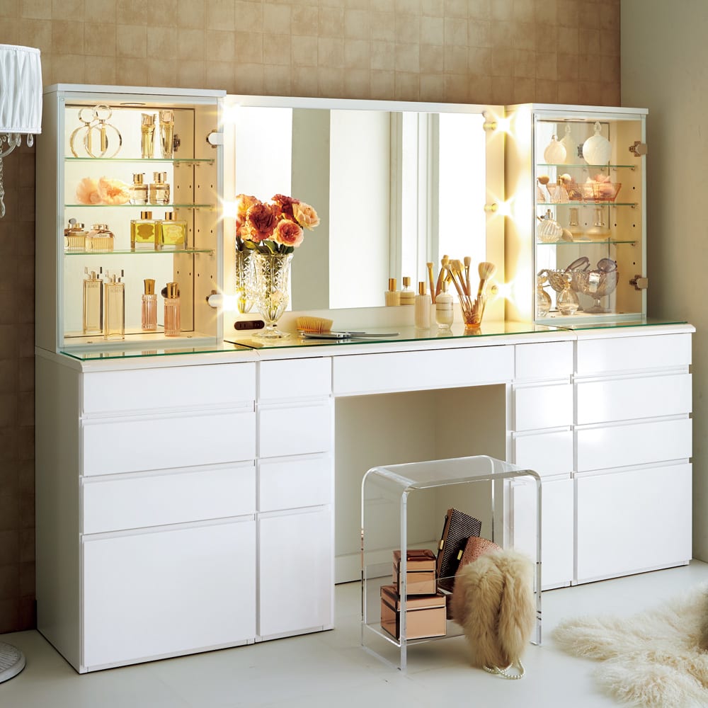 LEDライト付き ドレッサー 幅99cm ホワイト「訳あり・外装不良」 通販