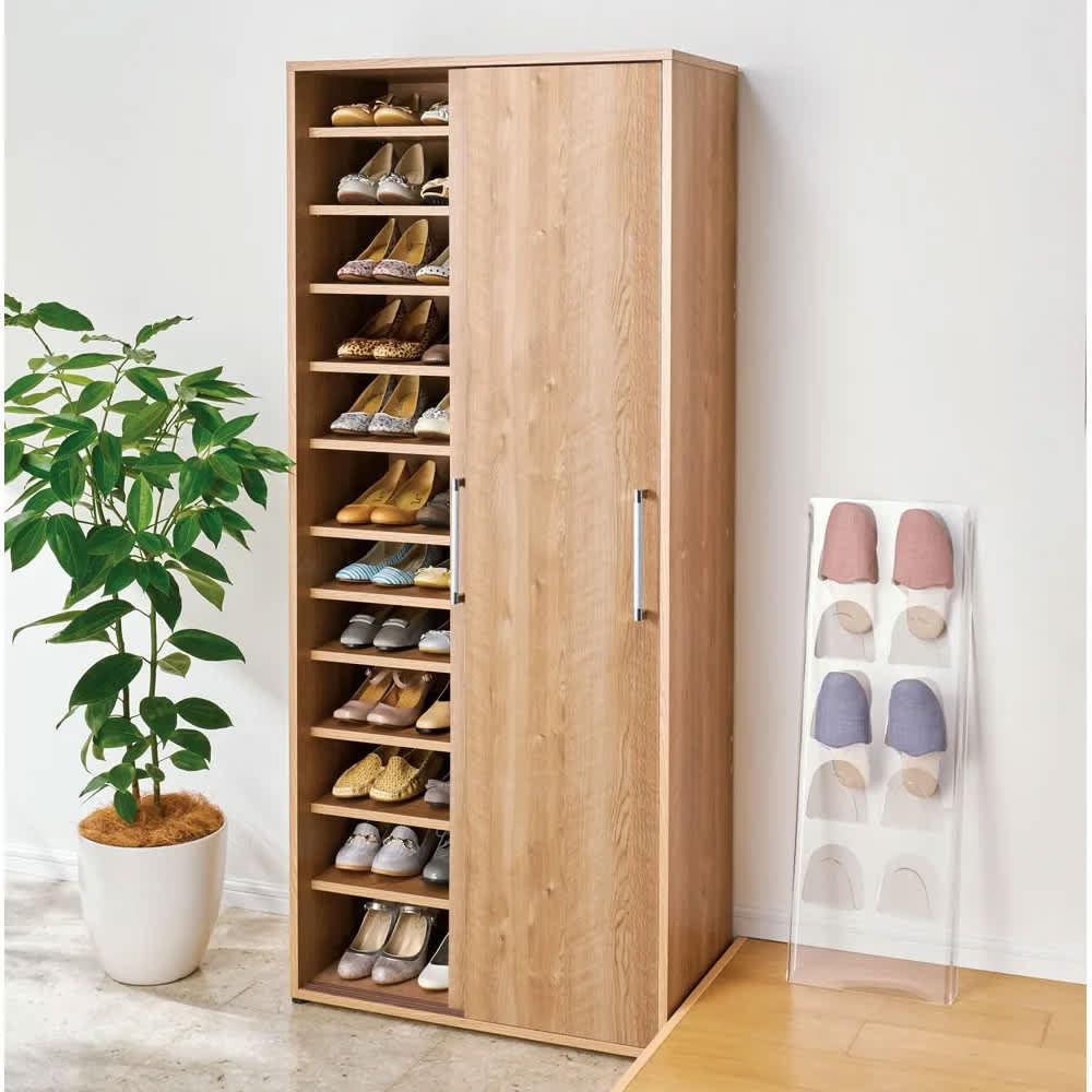 天然木調引き戸シューズボックス ハイ（高さ182cm） 幅114cm奥行40cm