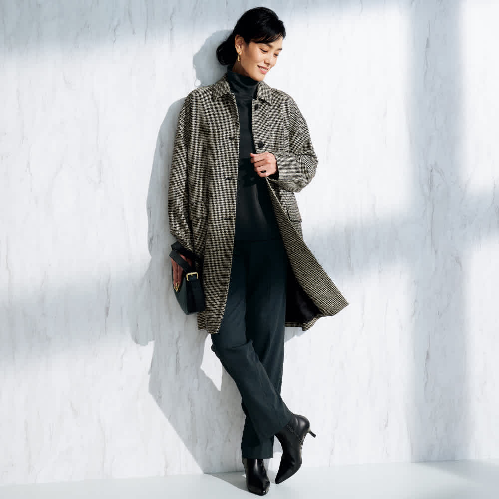 NIKKE」 シルク カシミヤ ネップツイード 千鳥格子柄 コート 通販