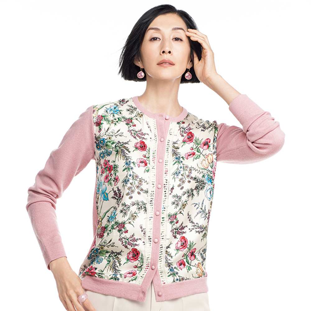 レオナール ☆LEONARD☆絹シルク×ニット切り替えカーディガン ピンク L