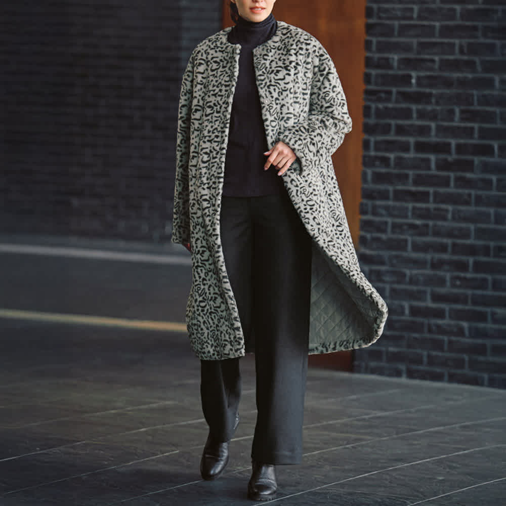 マフラー付き アニマル柄 フェイクファーコート（中わた入り） 通販