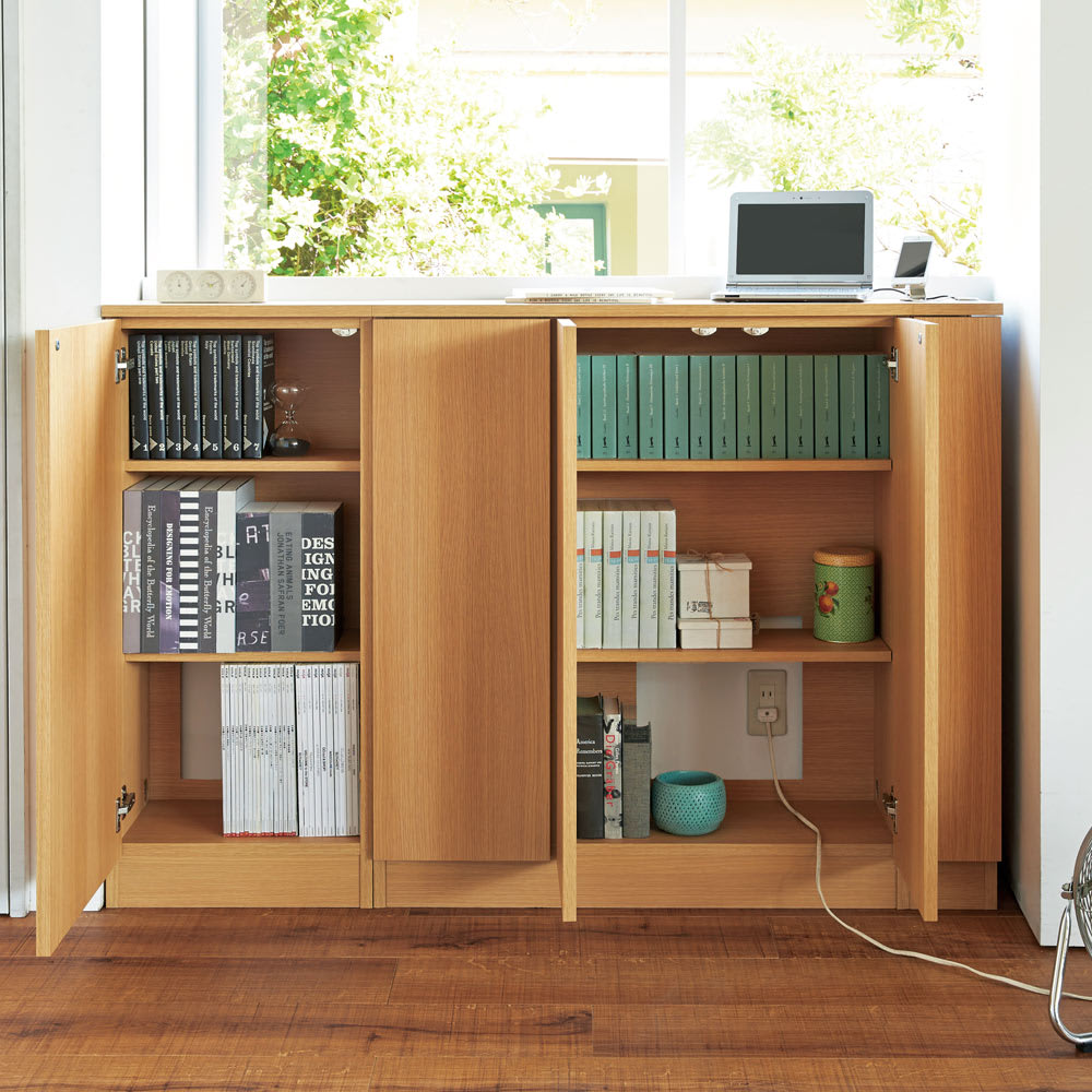 配線すっきりカウンター下収納庫 3枚扉 《幅90cm・奥行25cm・高さ60