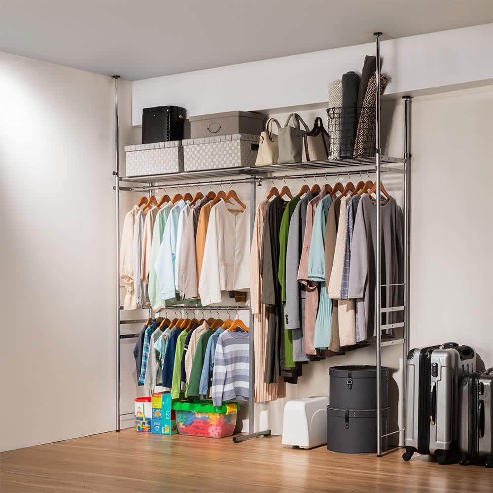 ウォークイン突っ張りハンガー 幅111cm～200cm・ロータイプ（高さ185cm