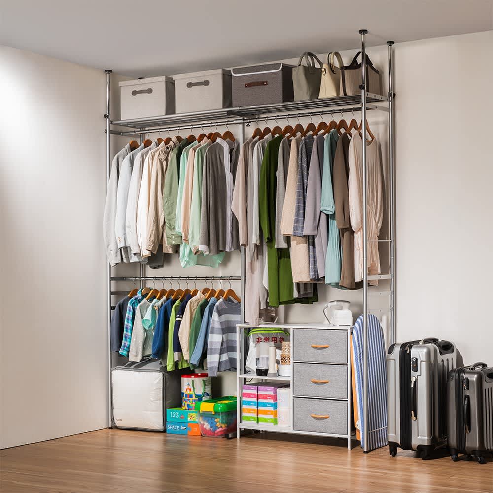 ウォークイン突っ張りハンガー 幅111cm～200cm・ハイタイプ（高さ218cm