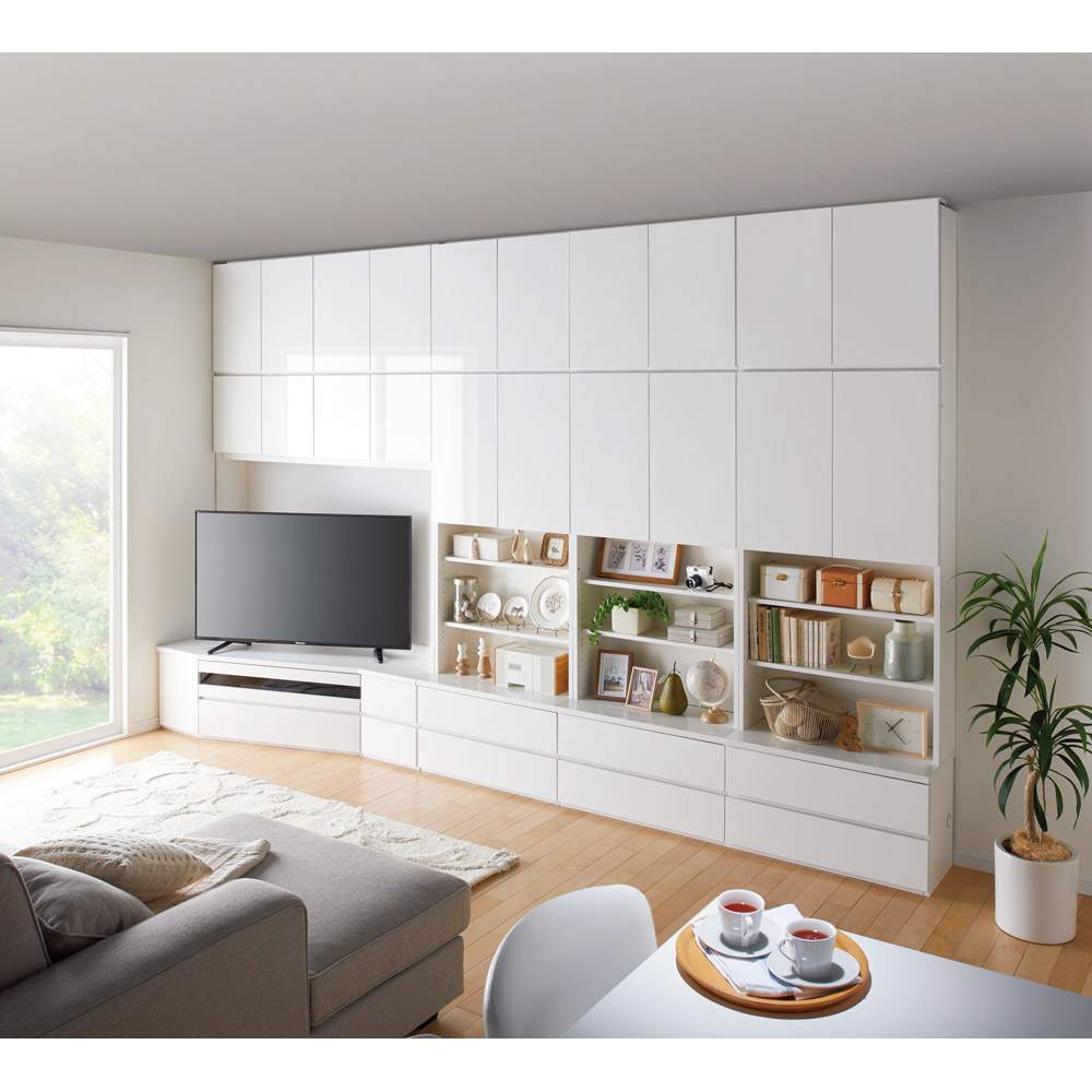 コーナー壁面収納テレビ台 幅117高さ180cm 左壁設置用 【ハイバック