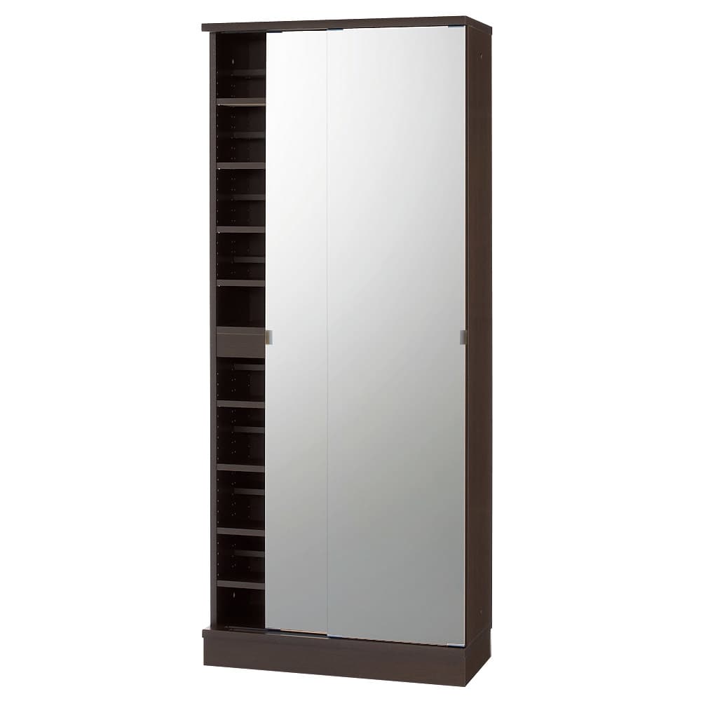 効率収納できる段違い棚シェルフ ［本体 ミラー扉タイプ 引き戸 幅75.5