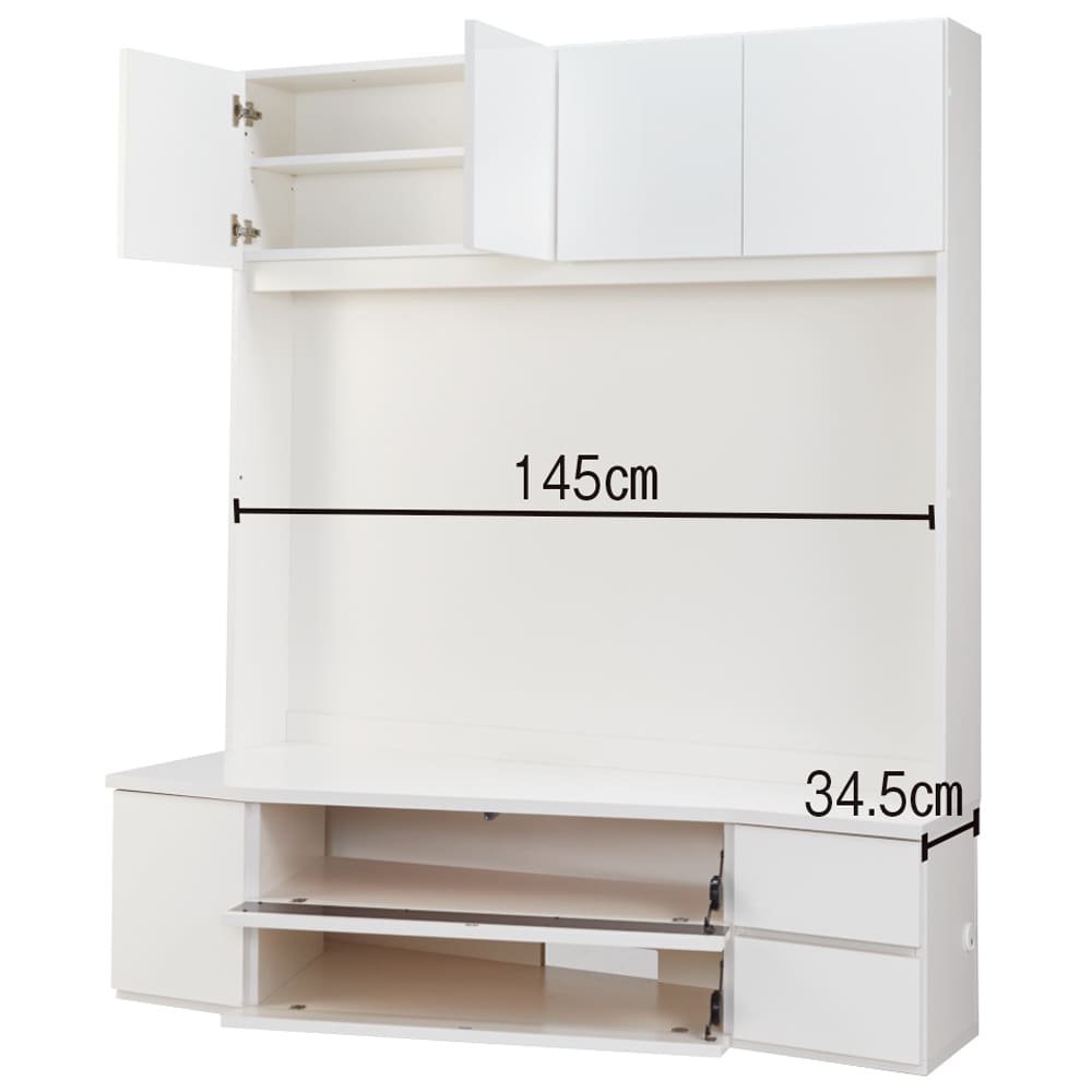 コーナー壁面収納テレビ台 幅150高さ180cm 左壁設置用 【ハイバック