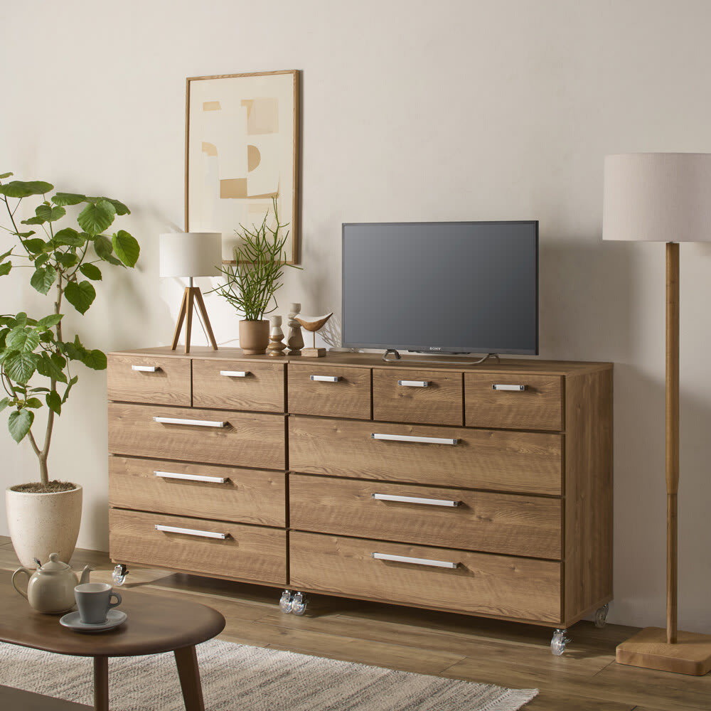 キャスター付きモダンクローゼットチェスト 5段・高さ105cm幅100cm