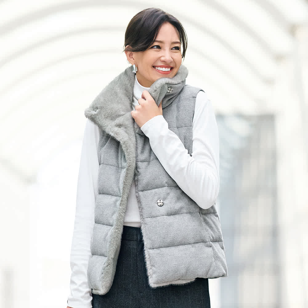 フェイクファーコンビ ダウンベスト 通販 - ディノス