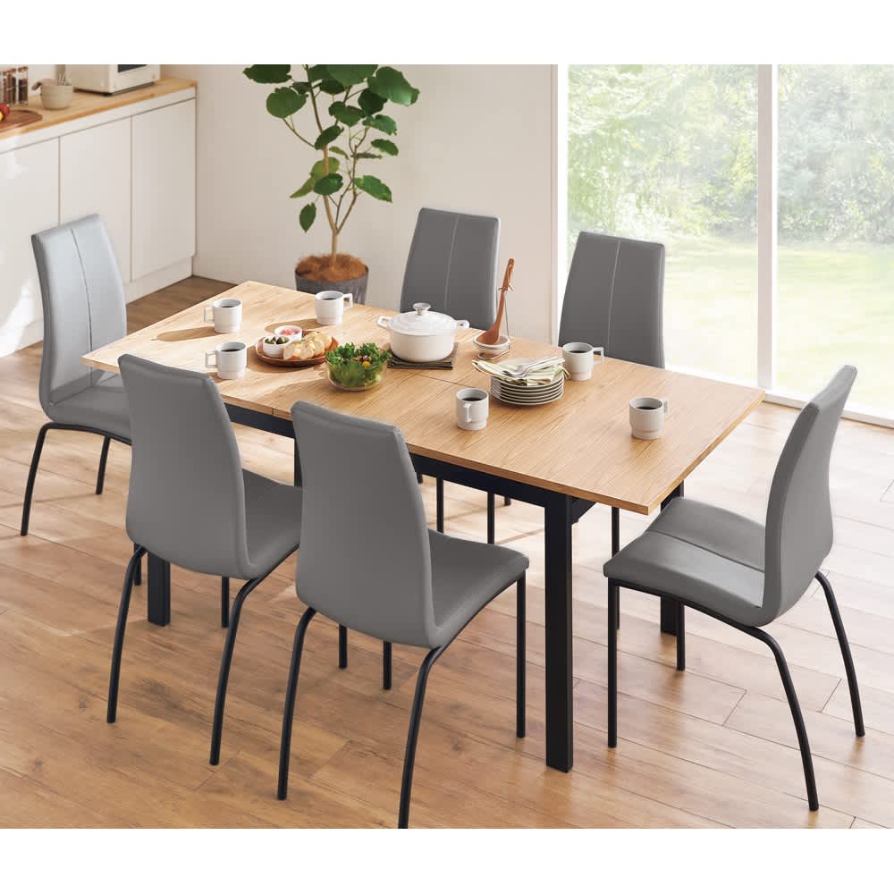 オーク天然木の伸縮式ダイニング 伸長式テーブル（幅140cm・180cm