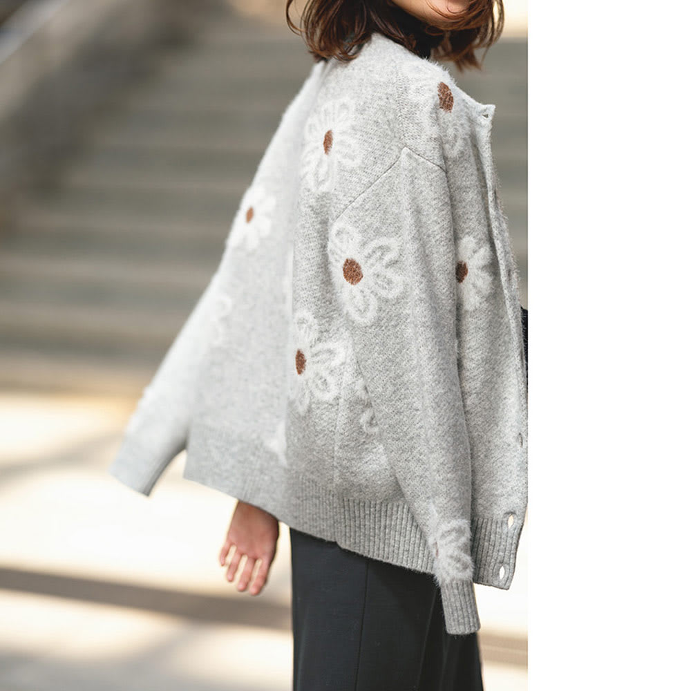 花柄ジャカード ヘアリーニット カーディガン 通販 - ディノス