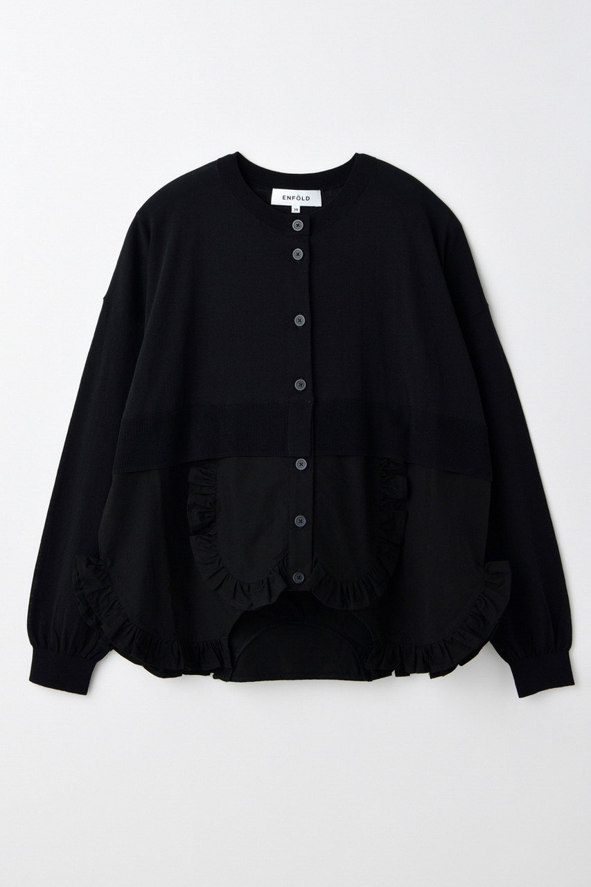 ENFOLD(エンフォルド)｜FRILL-BOTTOM CARDIGAN/カーディガン/ブラック