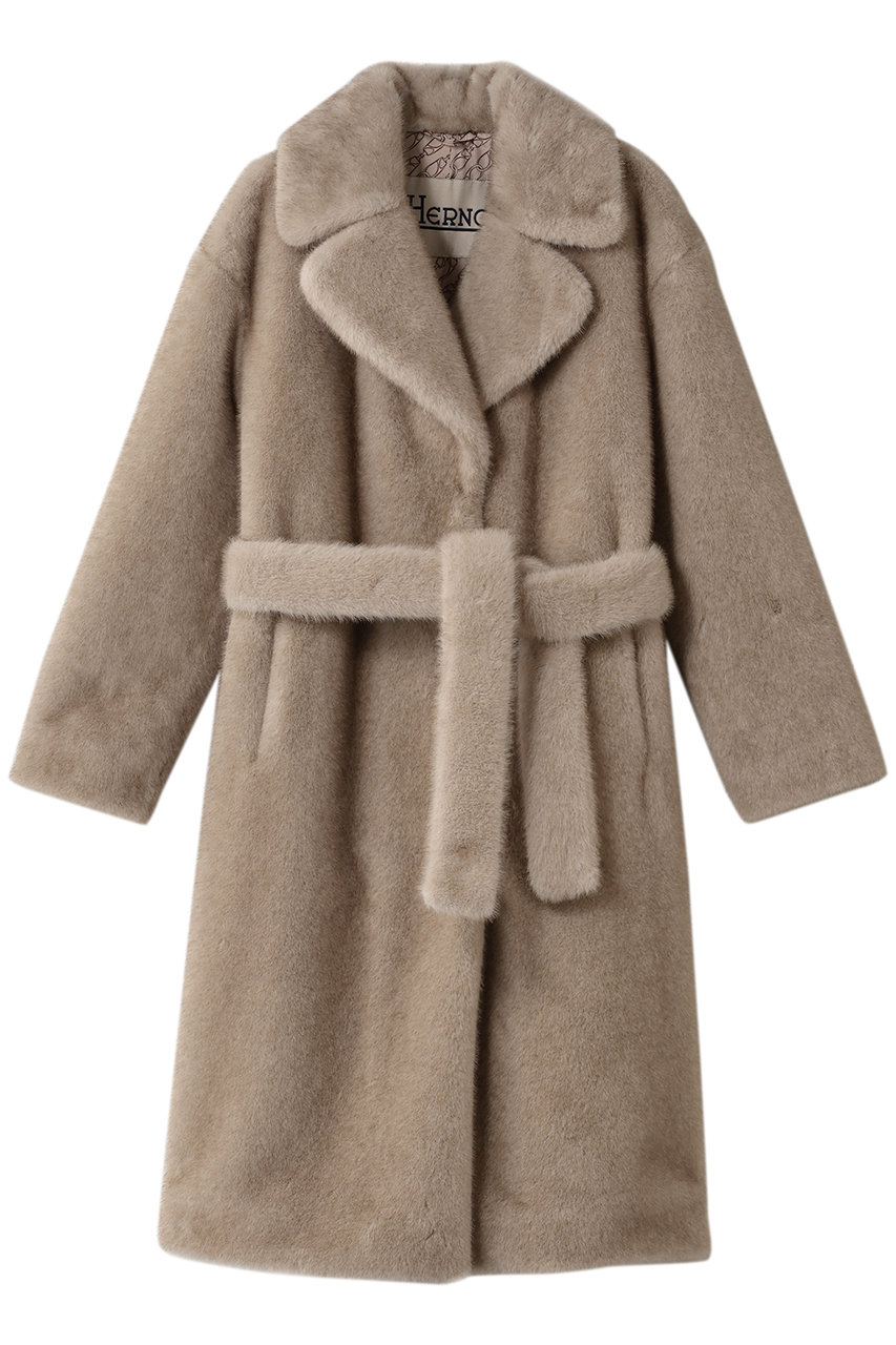 HERNO(ヘルノ)｜フェイクファー ロングコート/ベージュ の通販