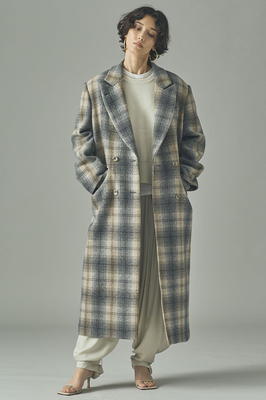 Curensology(カレンソロジー)｜チェックチェスターロングコート/グレー