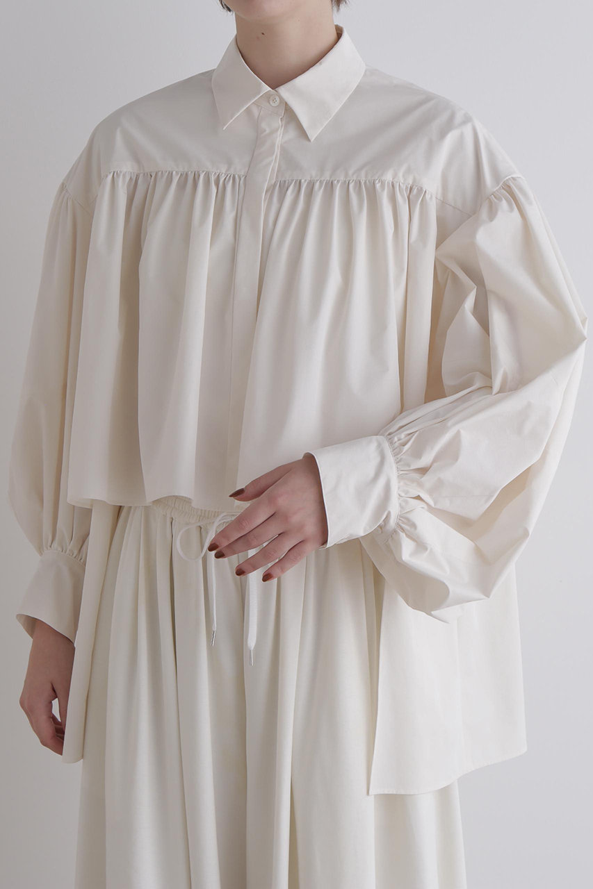 LE PHIL(ル フィル)｜クリスピータフタギャザーブラウス/ホワイト の