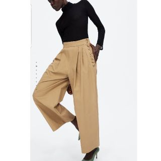 ZARA - ZARAサイドボタン付 ハイウエストプリーツワイドレッグパンツ
