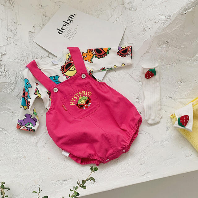 HYSTERIC MINI - 〚 新品 〛恐竜サロペットロンパース ピンク90cmの