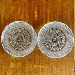 昭和レトロ プレスガラス 長谷川ガラス エリザベス 30cm 大皿 2枚