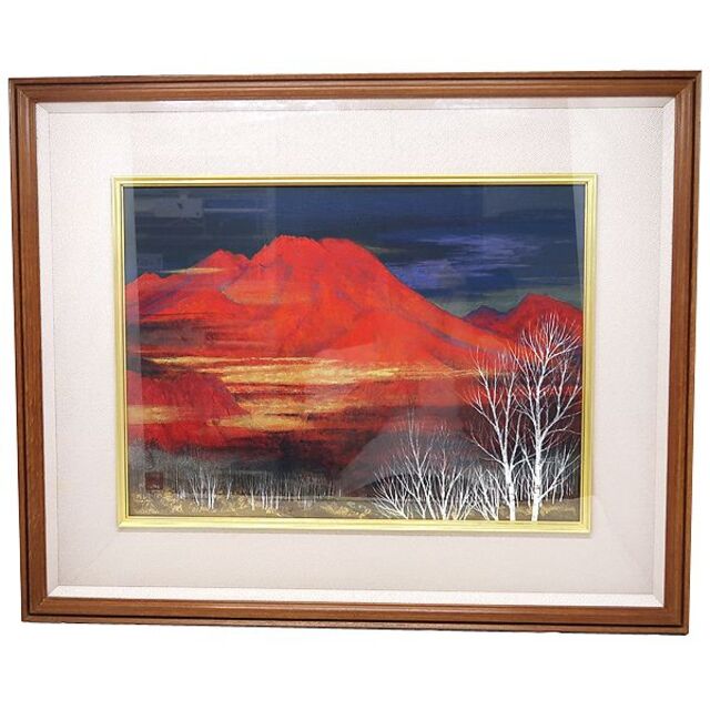 佐藤勝彦画伯 富士山の版画 赤色の背景 激安 投げ売り 佐藤勝彦画伯