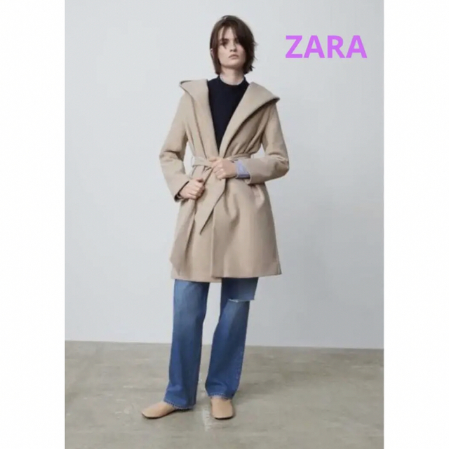 ZARA - 新品 ZARA ザラ ベルト付きフード付きコート ベージュ XLの通販