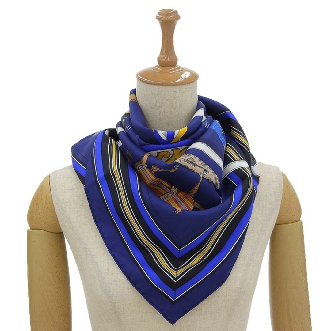 HERMES - エルメス HERMES カレ90 スカーフ 馬着 シルク100% ネイビー