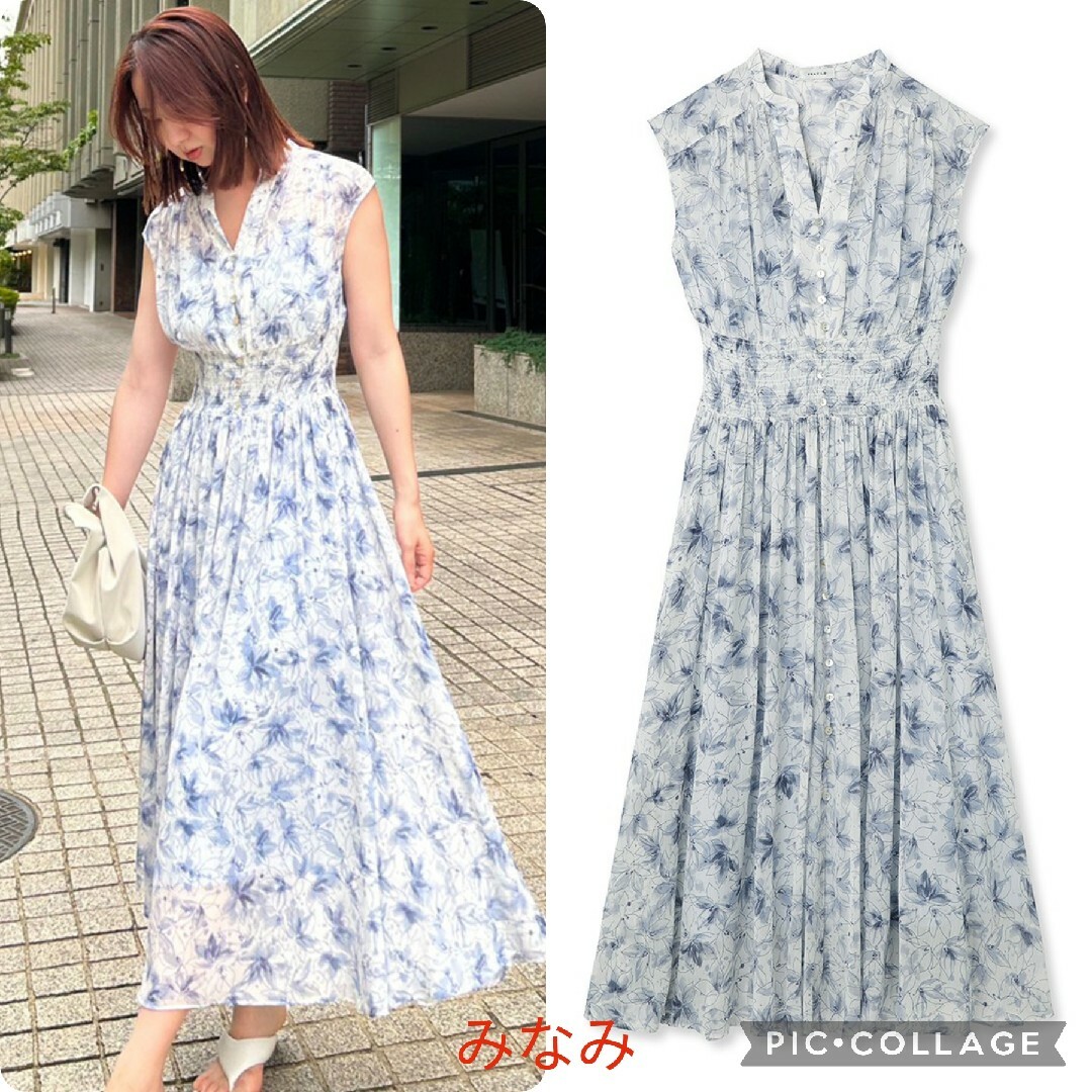 FRAY I.D - 新品タグ付 ラインアートシフォンクレープワンピース 青