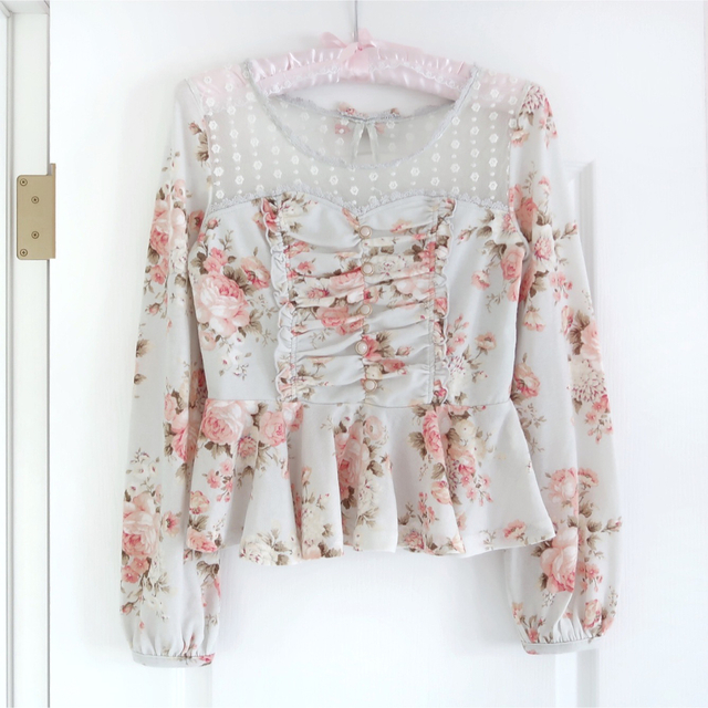 LIZ LISA - リズリサ 花柄 シャーリング トップス 水色 サイズ1の通販