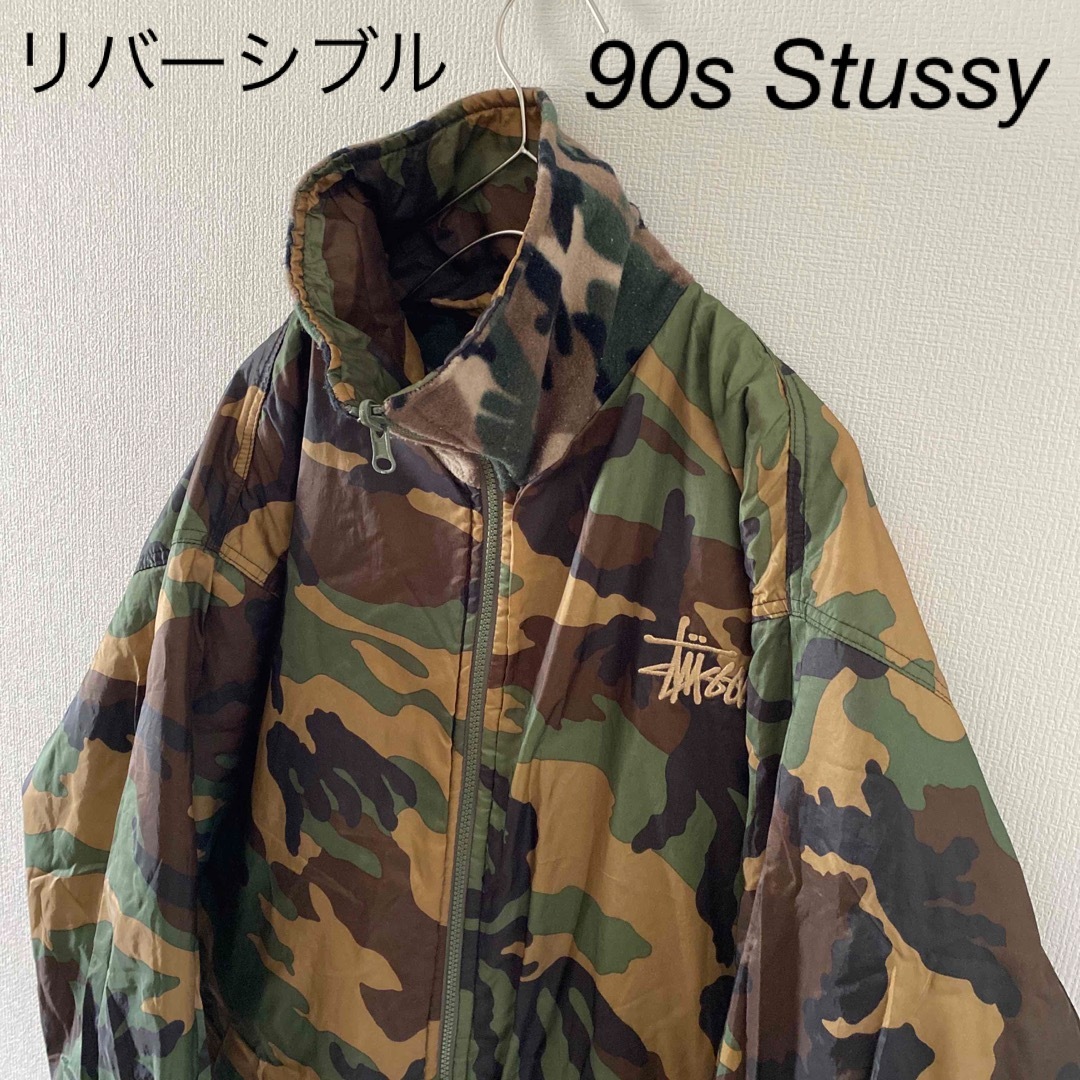 STUSSY - 90sStussyステューシーリバーシブルダウンジャケットフリース