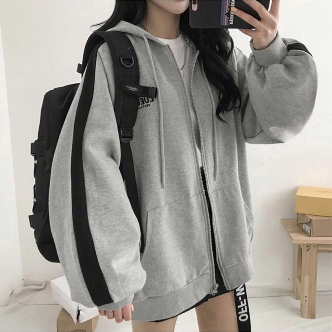パーカー オーバーサイズ 韓国 レディース メンズ グレー Lの通販 by