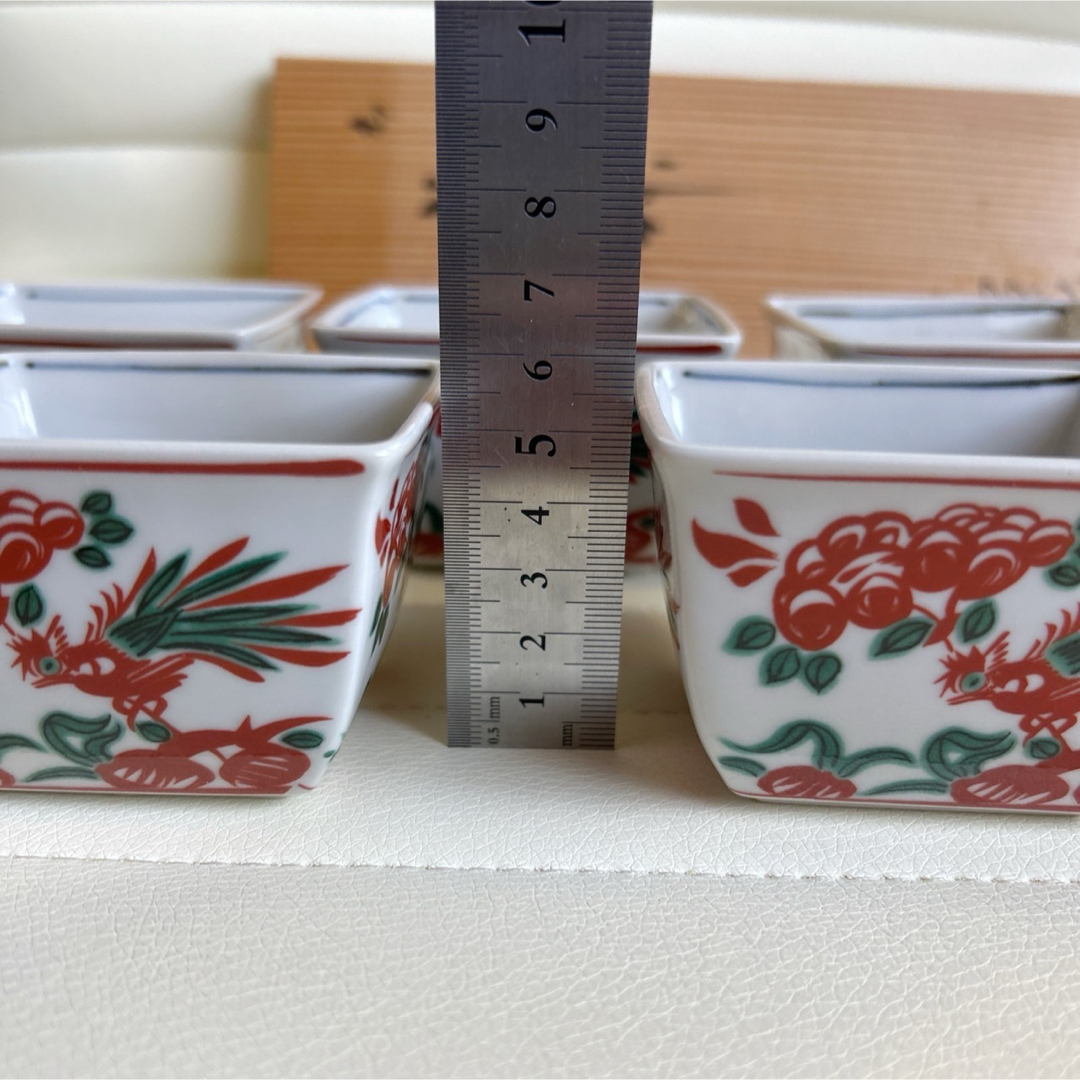 九谷青窯 - 九谷焼 栄山窯 赤絵花鳥 小鉢揃 5枚セット 角鉢 色絵 角皿