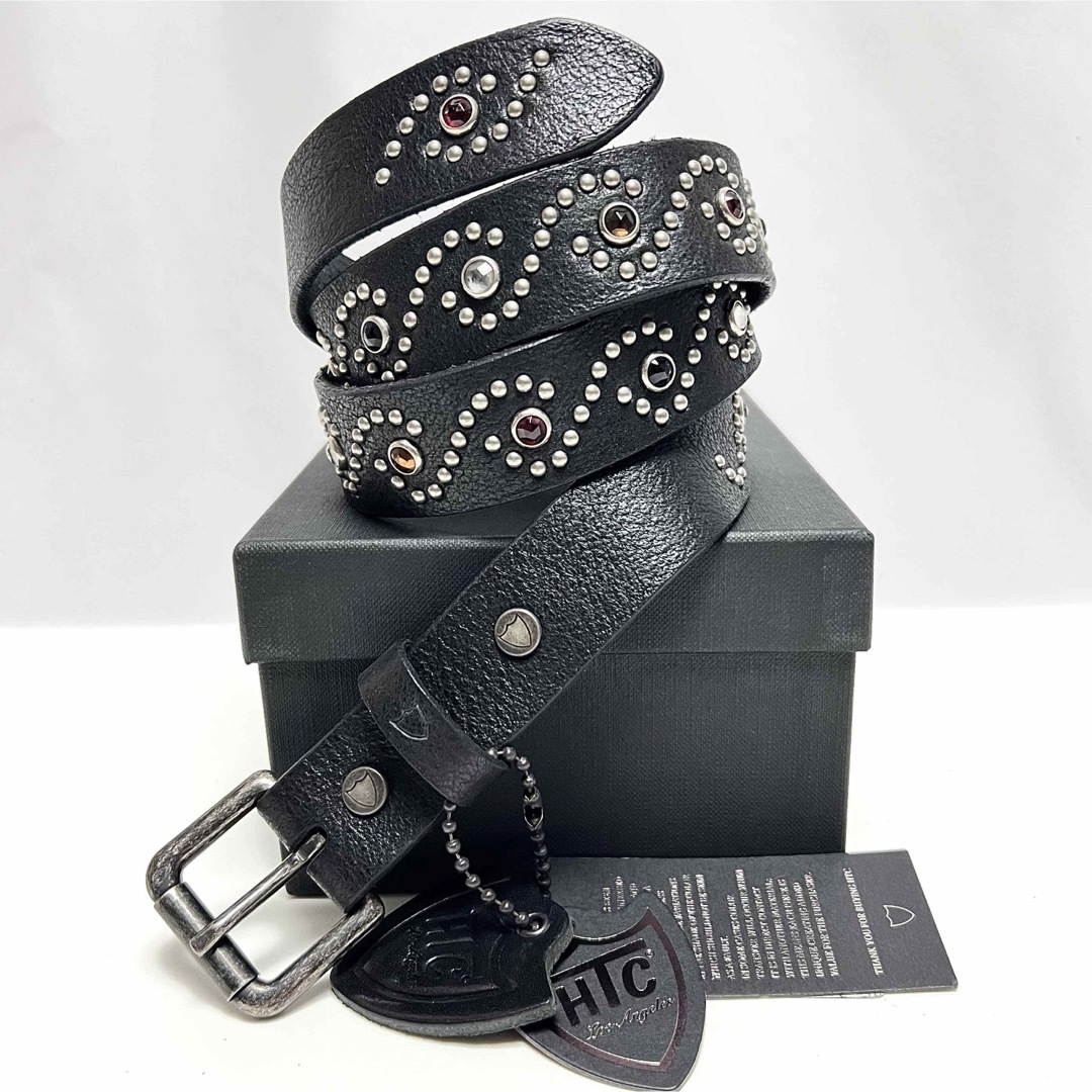 HTC - 95 新品 HTC エイチティーシー レザー スタッズベルト 黒 ライン