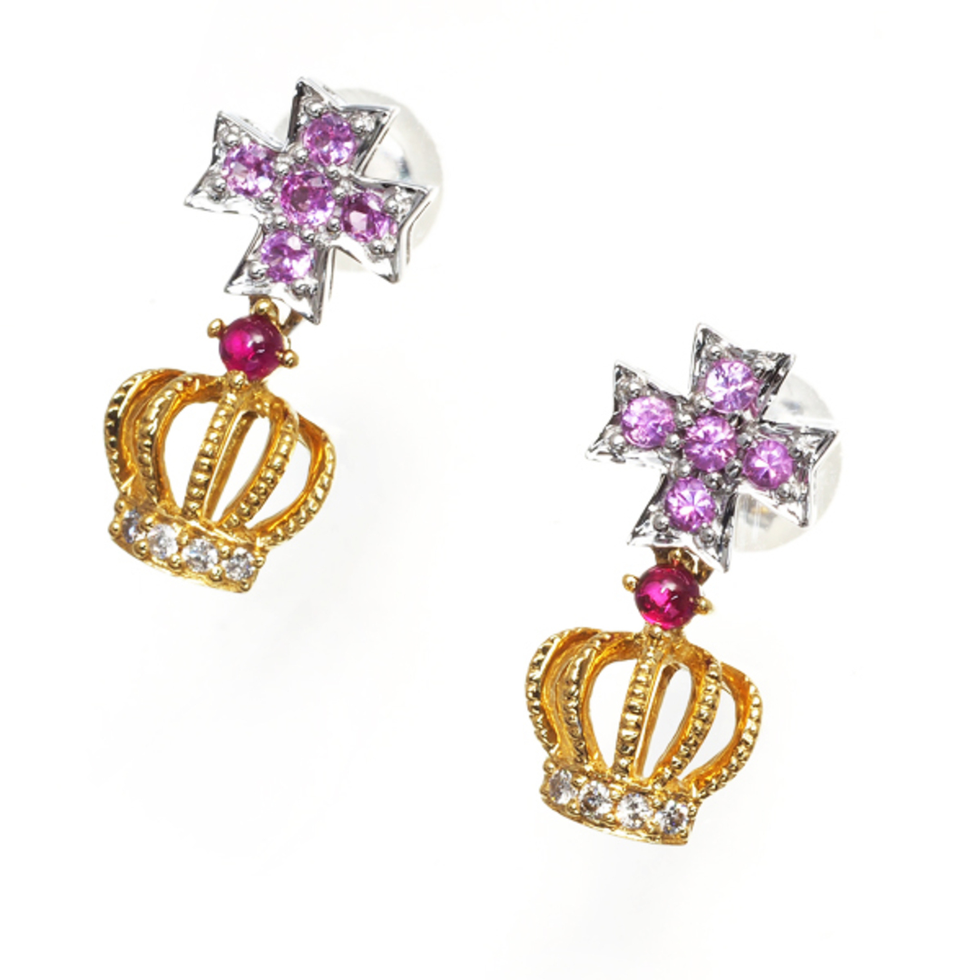 笠原真寿美 ピアス ダイヤ ルビー ピンクサファイア クロス クラウン