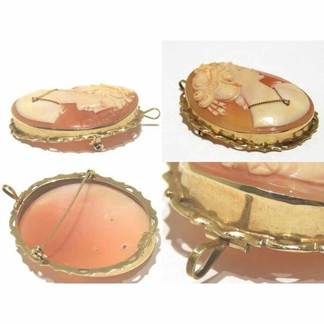 APA 585刻印 カメオ ペンダントトップ / ブローチ ☆ K14イエロー