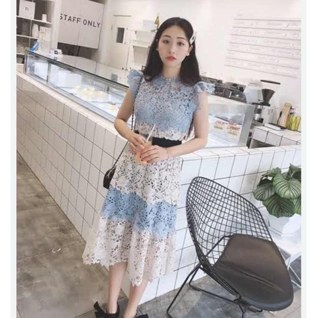 SNIDEL - スナイデル カラーブロッキングレースワンピース 花柄 ロング