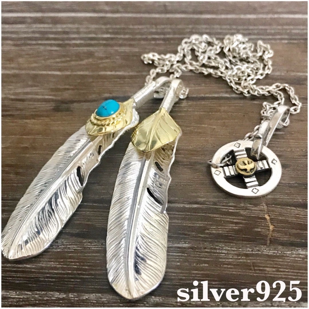 シルバー925 ターコイズ 上金ハートフェザー ネックレス / ゴローズ
