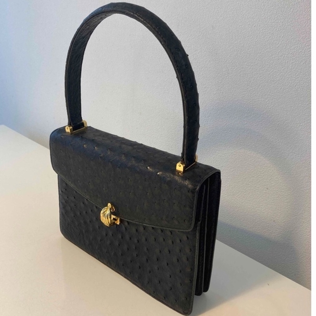 激レア！極上美品オーストリッチハンドバッグブラック×ゴールド金具