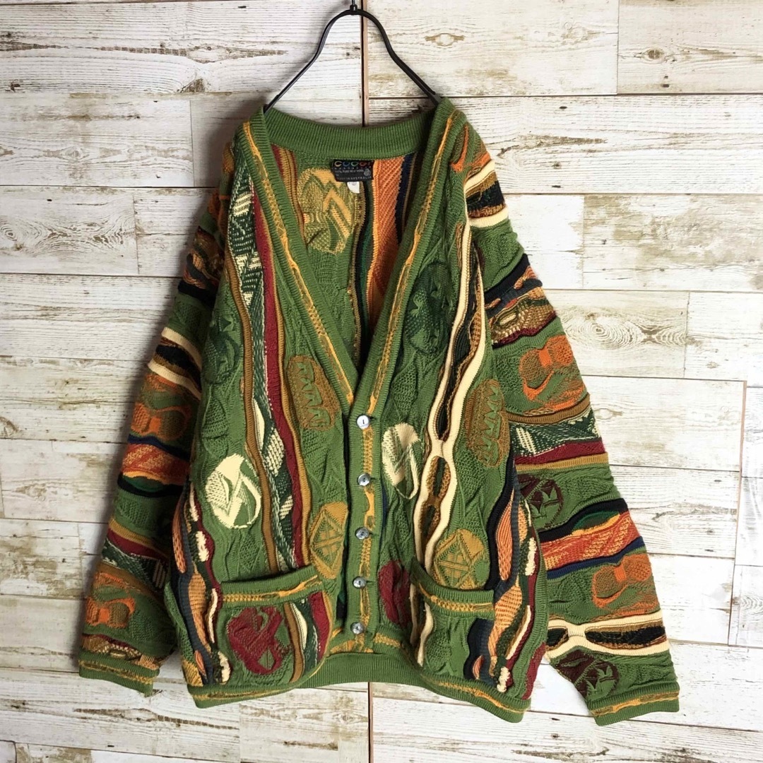 coogi クージー 立体 編込み 3Dニット マルチカラー総柄 ウール100%の