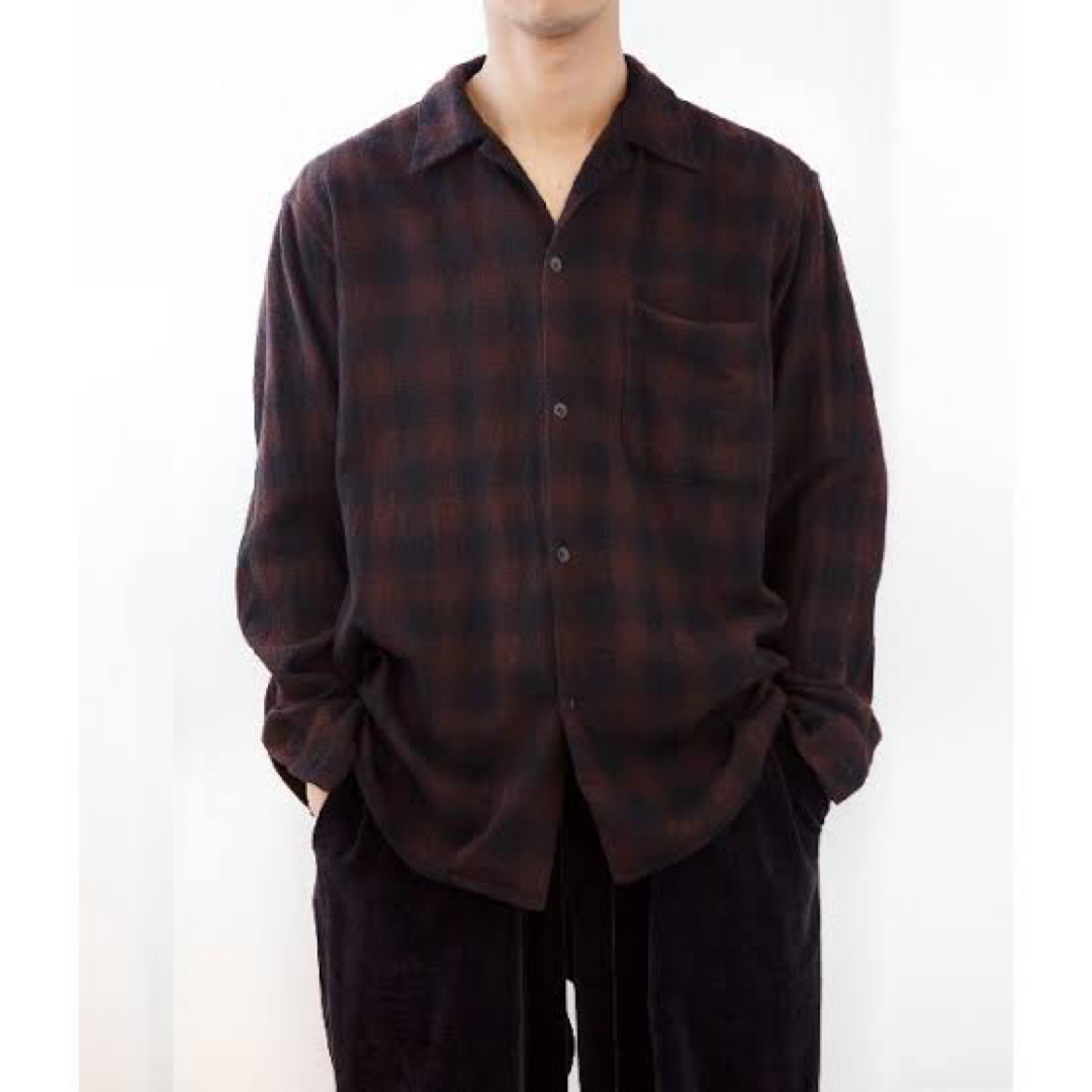 COMOLI - COMOLI ウールチェックオープンカラーシャツ カシミヤ混